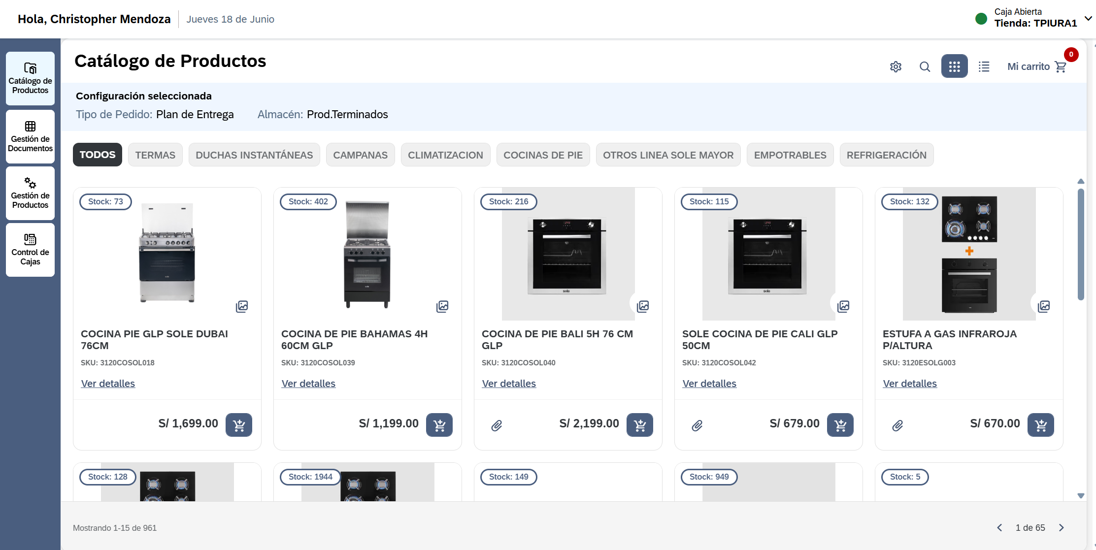 Catálogo de productos de VentaPRO con stock y precios en tiempo real desde SAP